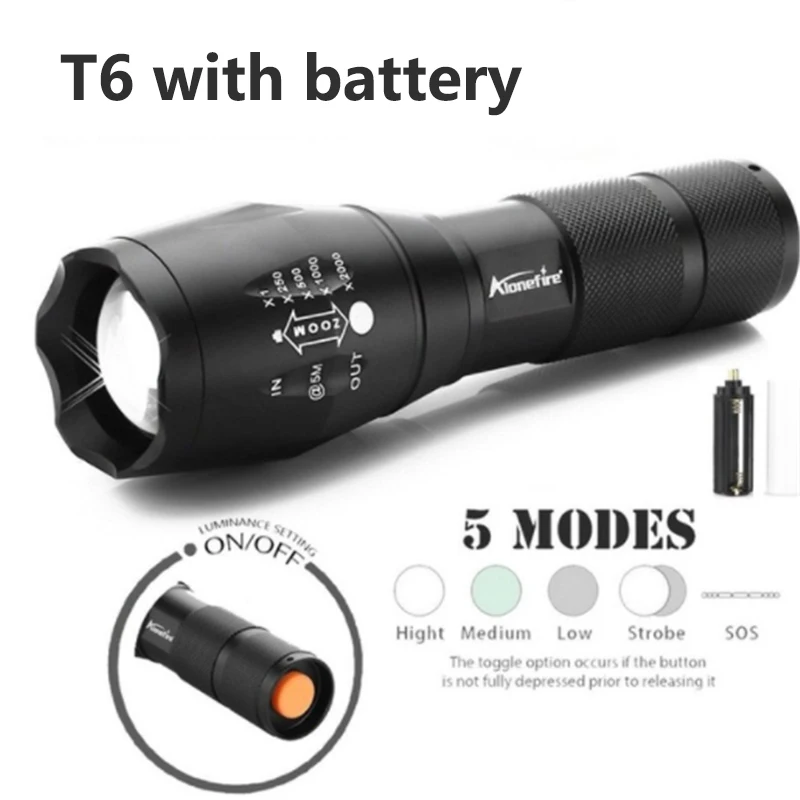 T6 with battery Anpro XML T6 светодиодный флэш-светильник фонарь светильник мощный бликовый тактический флэш-светильник перезаряжаемый водонепроницаемый для наружного кемпинга - Испускаемый цвет: T6 with battery