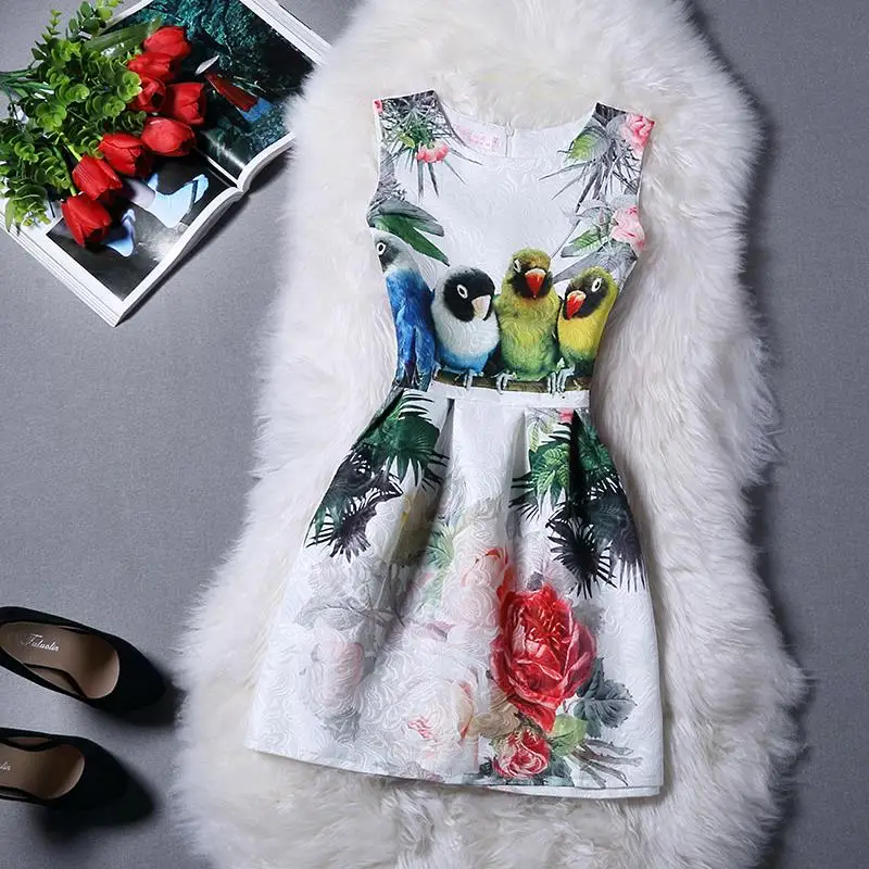Новое поступление, Vestidos, летние повседневные платья с круглым вырезом, без рукавов, с принтом, женское винтажное платье принцессы, Черная Женская праздничная одежда