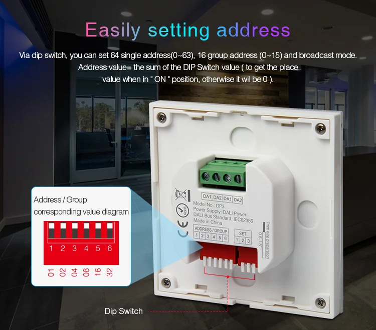 DL5 DP1 DP2 DP3 DALI RGB+CCT brightness color temperature dimming panel DALI Bus Power Supply 5 IN 1 LED Strip Controller