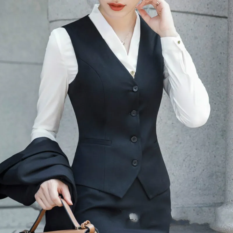 Black Vest Костюм женский брючный костюм женский костюмы женские женский костюм Модный женский костюм Офисная Женская рабочая форма деловые строгие брюки костюмы черный блейзер брюки комплект повседневная куртка брюки плюс размер - Цвет: Black Vest
