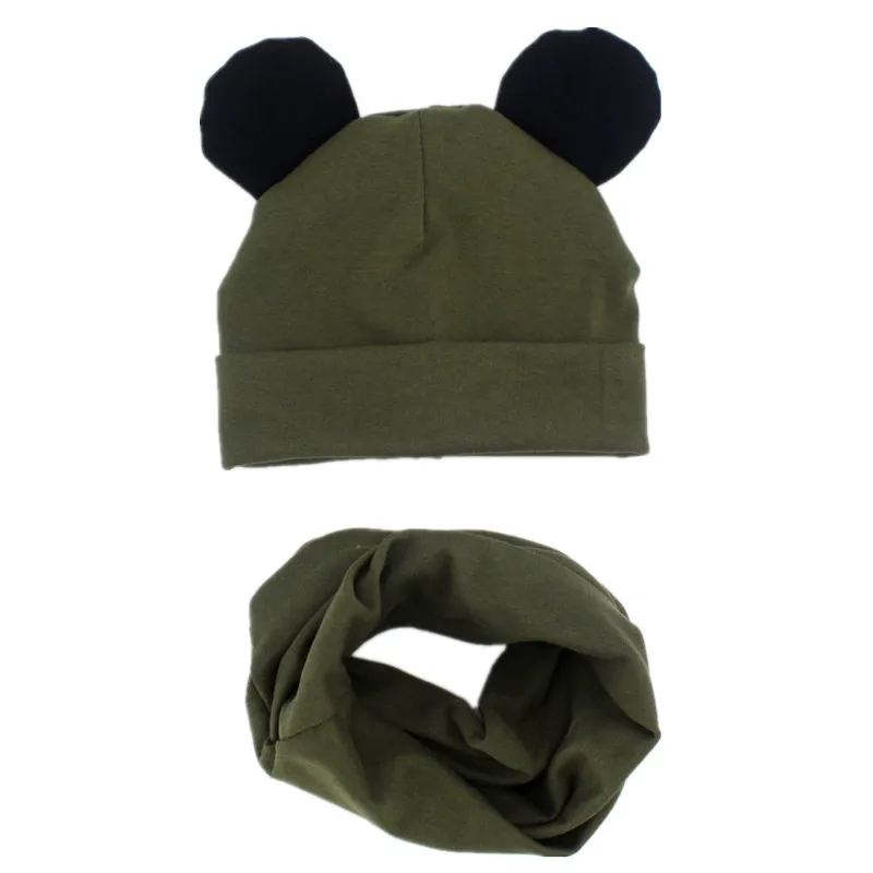 army black Новая детская шляпа, шарф, комплект для малышей, милые шапки с ушками, шапочки, высококачественные хлопковые наборы шарф шапка детские шляпы, воротник, реквизит для фотографий - Цвет: army black