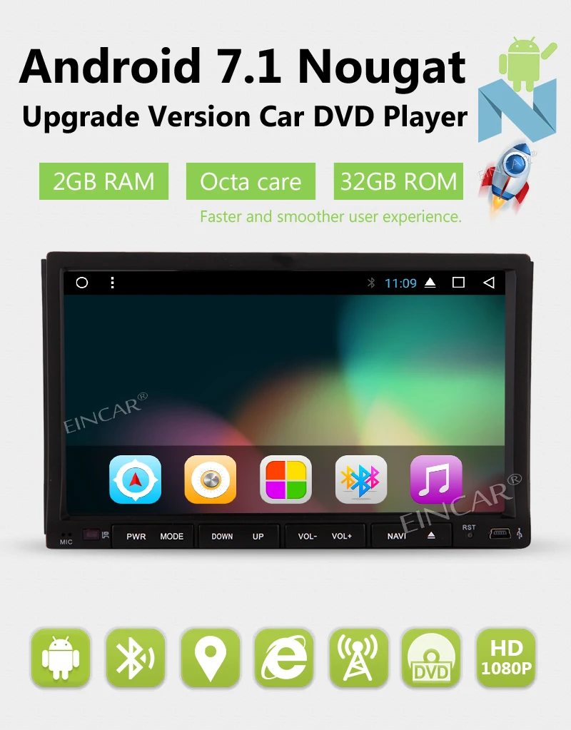 Android 7.1 автомобиль Радио стерео автомобильной 7 ''2 Дин DVD CD-плееры в тире навигатор GPS Географические карты громкой связи bluetooth wi-Fi+ 4 г ключ