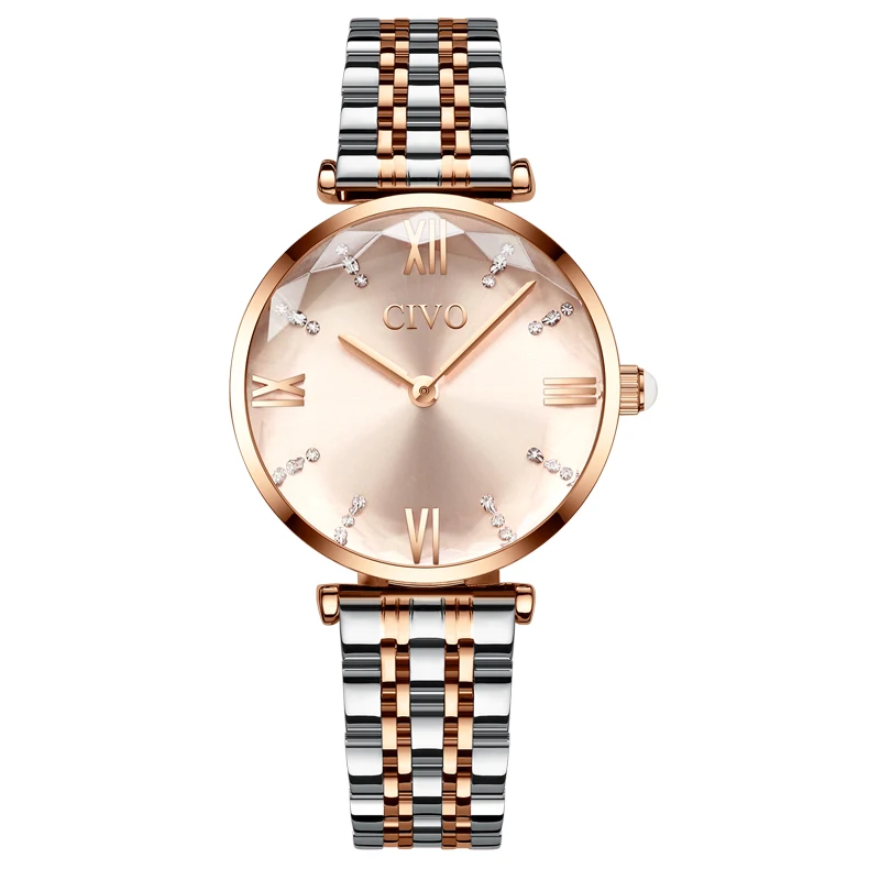 steel rosegold CIVO женские часы Роскошные Водонепроницаемые наручные часы Лидирующий бренд стальной ремешок Кристалл Кварцевые Wirst часы для женщин часы Reloj Mujer - Цвет: steel rosegold