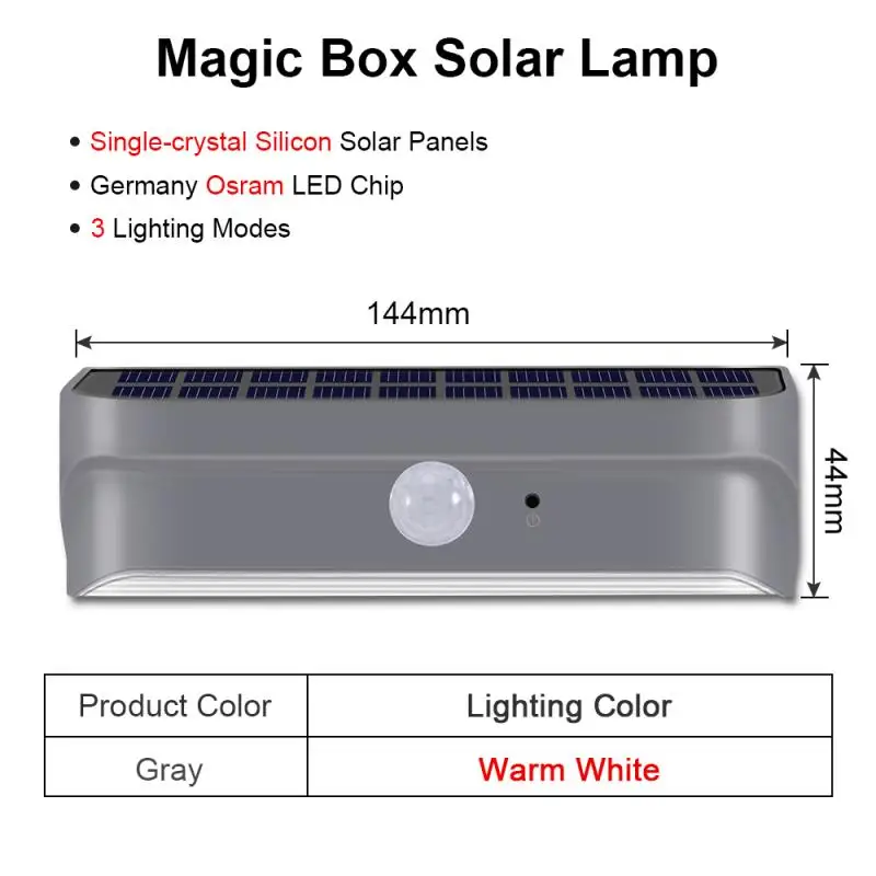 Gray-Warm White CHIZAO открытый настенный светильник солнечной энергии PIR датчик движения IP65 Водонепроницаемый модный многоцветный энергосберегающий внутренний солнечный свет - Испускаемый цвет: Gray-Warm White
