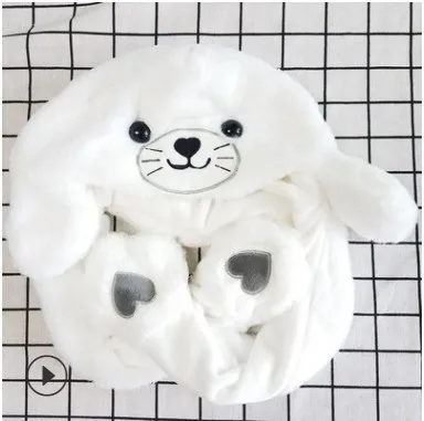 white seal Модная подвижная шапка с заячьими ушками, плюшевая Милая шапка с заячьими ушами, передвижная подушка безопасности, магнитная шапка, плюшевый подарок, светодиодный подвижный светильник - Цвет: white seal