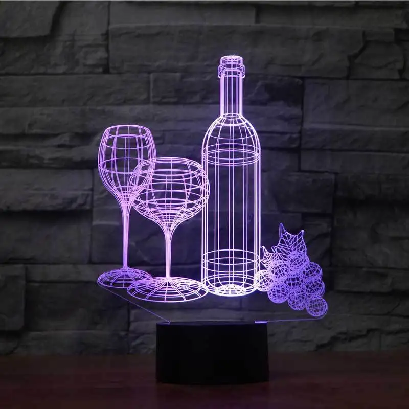 Кубок бутылки вина моделирование 3D настольная лампа Led 7 цветов изменения