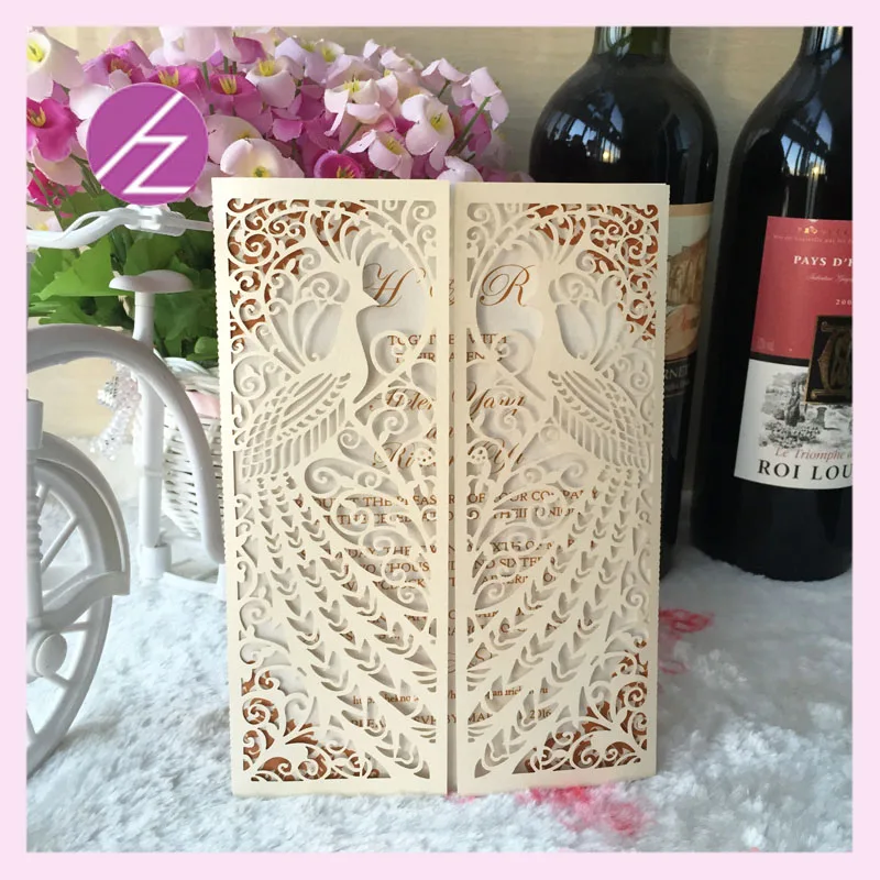 

50pcs/lot for sale luxury elegant phoenix pattern happy birthday paty decoration wedding dinner invitation cards greeting card