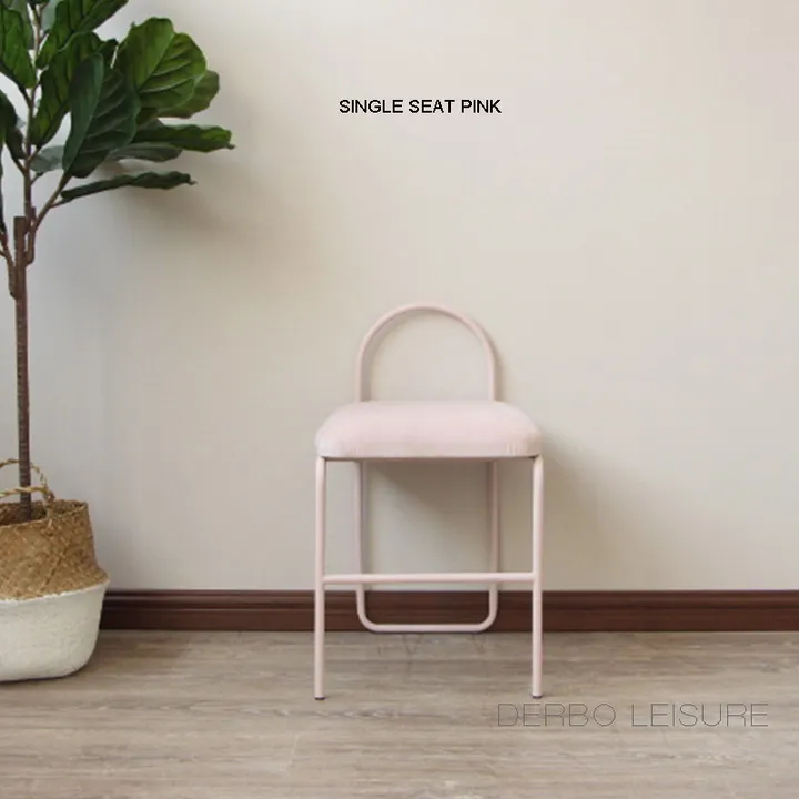 Single seat pink Современная мода Лофт Дизайн Металл velutum бархатная ткань мягкий чехол низкая обувь изменение обеденный счетчик стул 1 шт - Цвет: Single seat pink