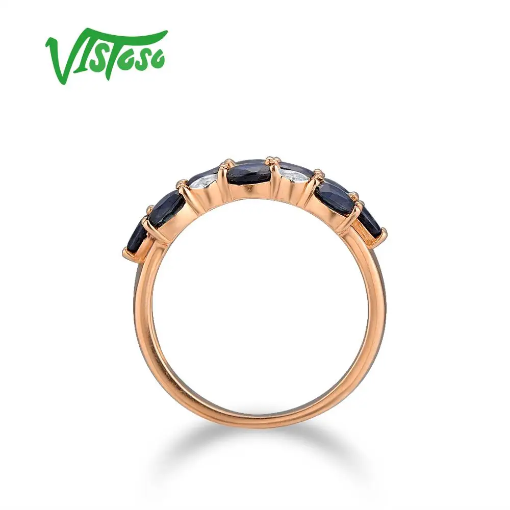 VISTOSO золотые кольца для женщин Подлинная 14K 585 розовое золото кольцо сверкающие алмазы, синий сапфир помолвка юбилей ювелирные изделия