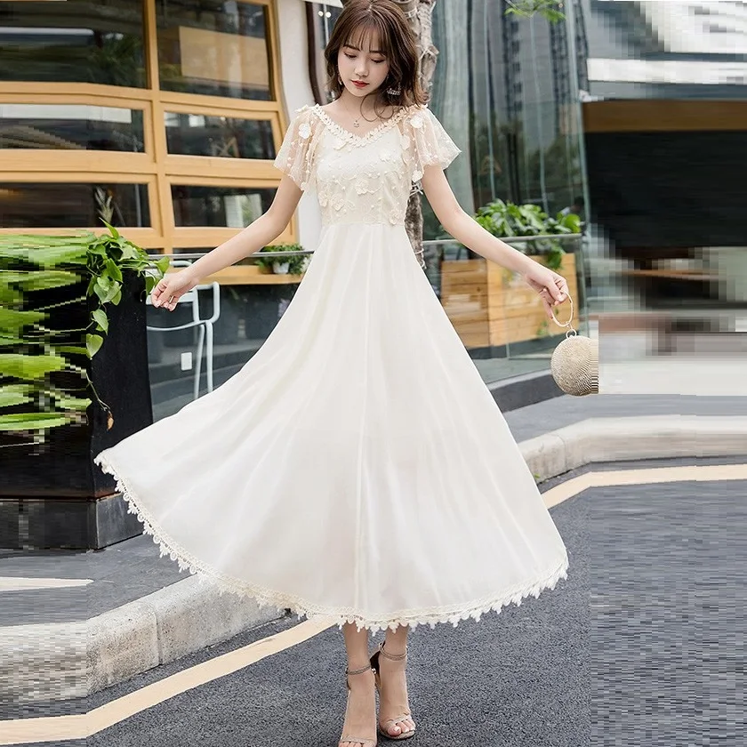 Длинное шифоновое платье с вышивкой V-образным вырезом | Женская одежда