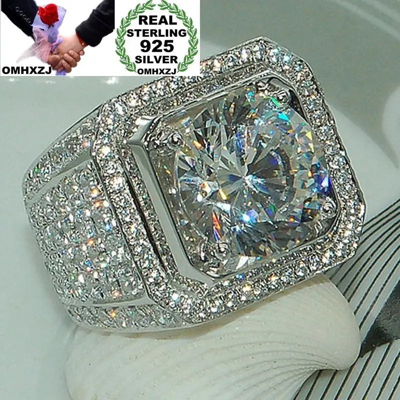 

OMHXZJ, оптовая продажа, европейский модный мужской подарок на свадьбу, серебряное кольцо с белым квадратным цирконием класса ААА из стерлинго...