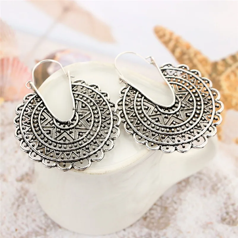 Женские серьги-кольца в стиле бохо винтажные эмалированные серьги с лотосом