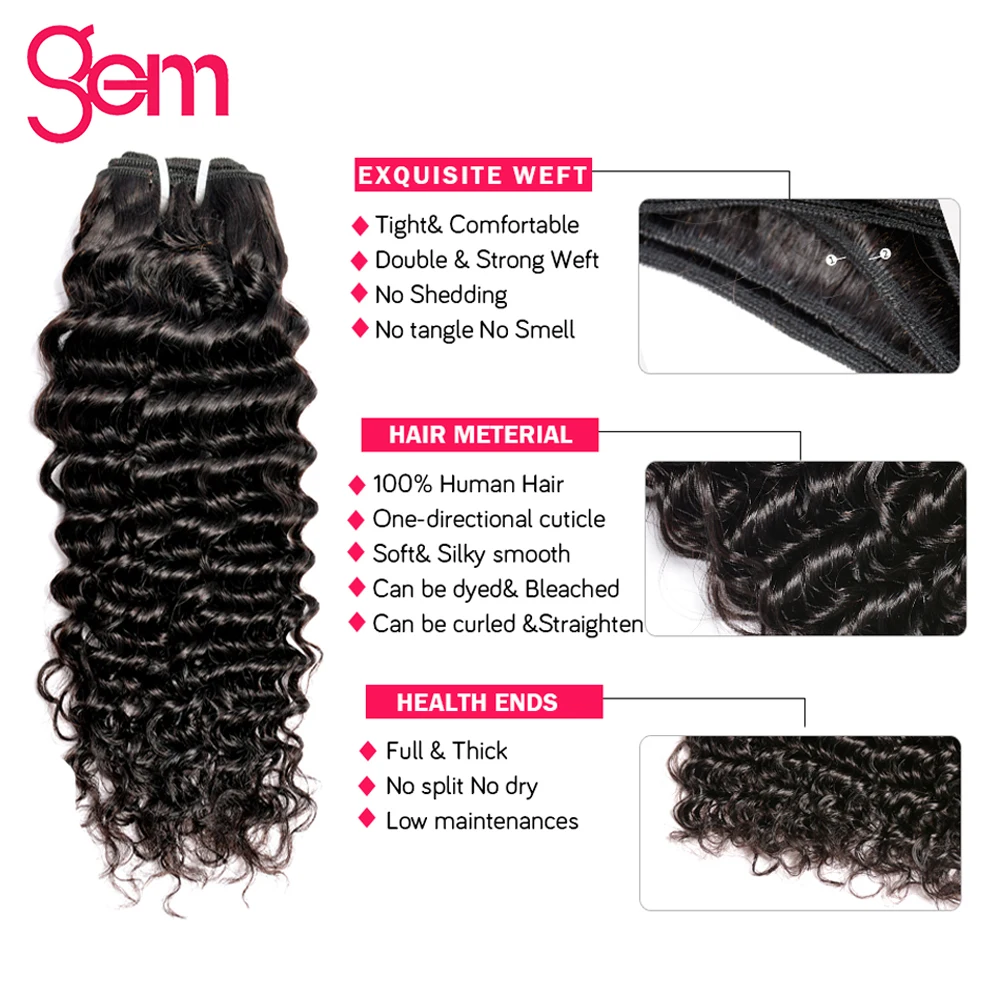 Очень кудрявые пряди с бразильские волосы закрытием пучки волос плетение GEM Реми