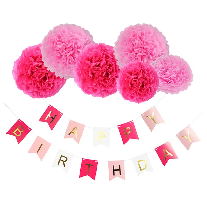 HAOCHU 7 шт./компл. розовая серия DIY бумажная цветочная ткань Шар С Днем Рождения