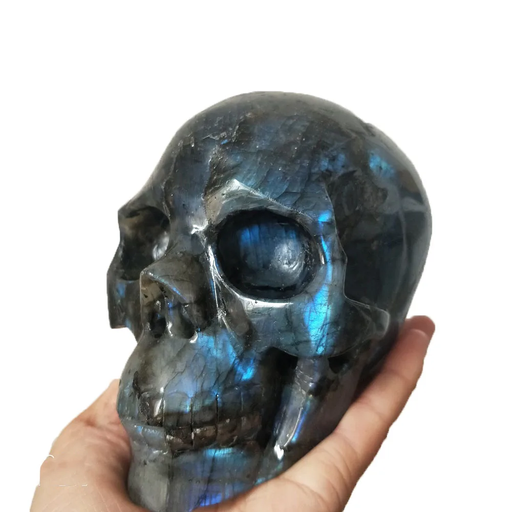 

Quartz Carving Skull Natural Labradorite Crystal Carving Skull Hand-Carved Healing Crystal Home Crafts