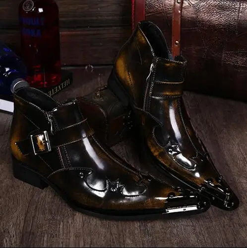 

2019 Brand New Luxury Men Brown Increased Patchwork Genuine Leather And Horsehair Round Toe Slip On Dress Shoes