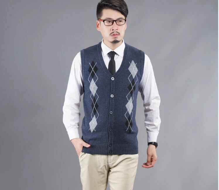 Мужской Повседневный Кардиган в клетку кашемировый свитер без рукавов с