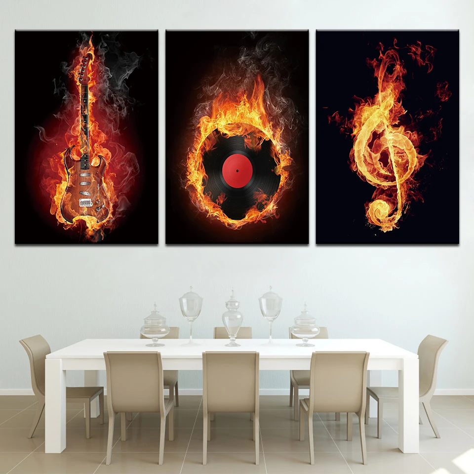 3 предмета Wall Art Изображение пламя игровая музыка гитара холст для живописи