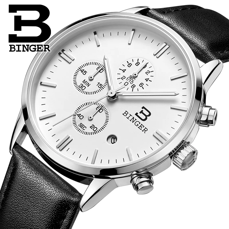 2018 новые часы мужские роскошные брендовые наручные Бингер кварцевые
