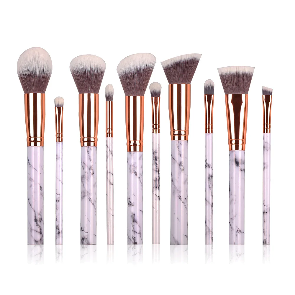10pcs Набор профессиональных мраморных кистей для макияжа 6/10 шт, Мраморная ручка, тени для век, бровей, губ, косметическая Кисть для макияжа, инструменты с держателем - Handle Color: 10pcs