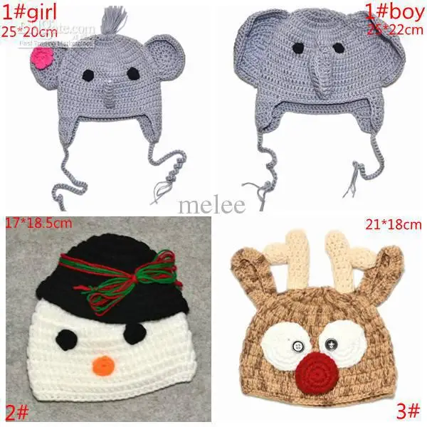 Snowman nder elephant cartoon characters Christmas children's hat Pure color knitted by hand Infants and young children cap 3169 | Детская
