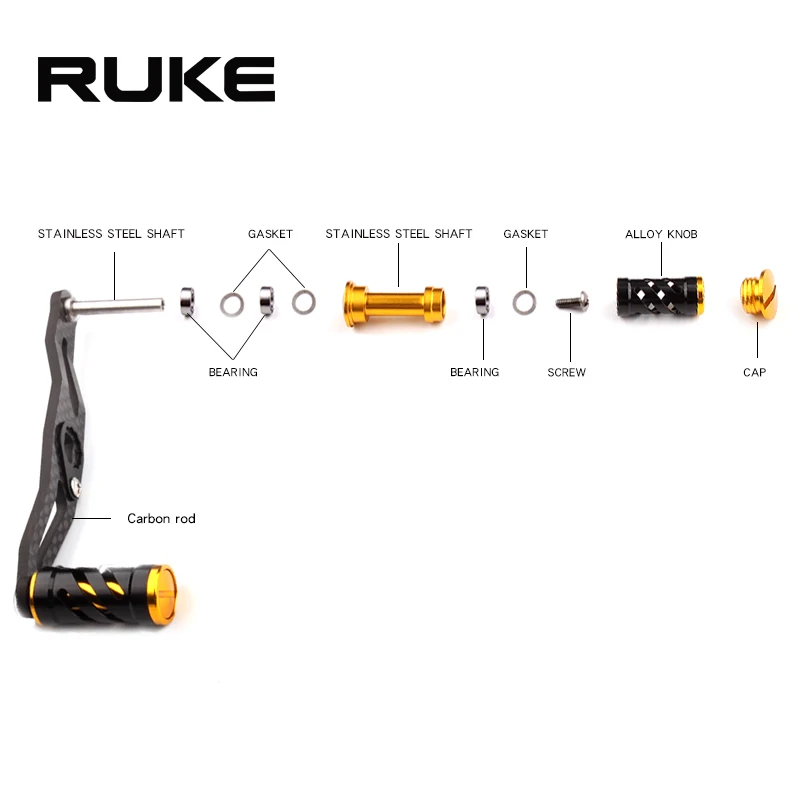 RUKE fishing reel handle hole size 8*5 mm suit for Abu and Daiwa carbon handle with metal knob DIY accessory free shipping