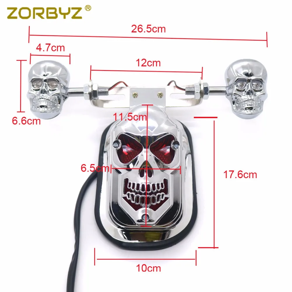 ZORBYZ хром мотоциклетный череп поворотный сигнал задний брызговик стоп-сигнал для