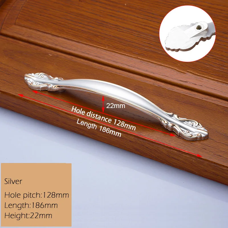 Silver 128mm KAK Европейский цинковый сплав ручки шкафа Wadrobe дверные ручки для выдвижных ящиков кухонный шкаф ручки оборудование для обработки мебели - Цвет: Silver 128mm