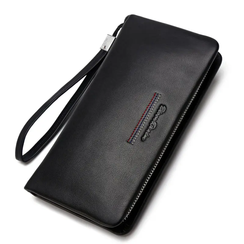 Black BISON DENIM мужской клатч из натуральной кожи, мужской кошелек, Длинный кошелек, брендовый воловьей кожи, держатель для карт, кошелек для монет, мужской деловой кошелек N8069 - Цвет: Black
