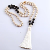moodpc free shipping fashion white stones bohemian tribal jewelry long white tassel necklace for women lariat necklaces
