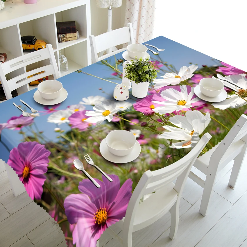 

Customizable 3D Tablecloth Fresh White Flower Pattern Washable Cloth Thicken Rectangular and Round Table Cloth for Wedding