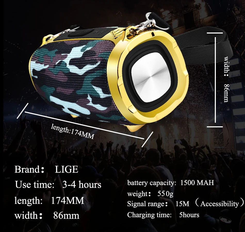 LIGE беспроводной Bluetooth динамик s Лучший водонепроницаемый портативный внешний