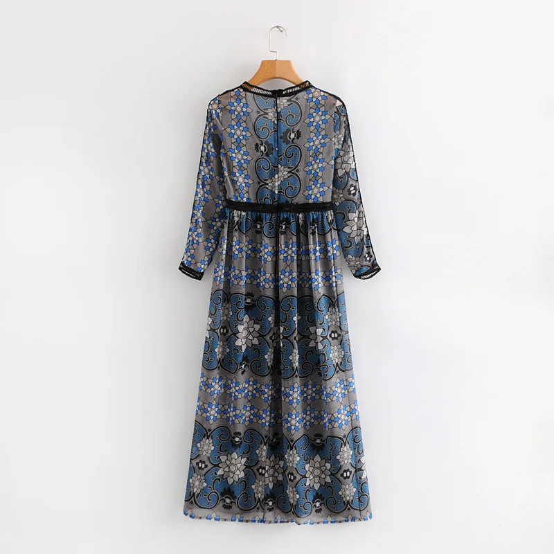 Женская мода v шеи выдалбливают кружева лоскутное Макси платье элегантные дамы