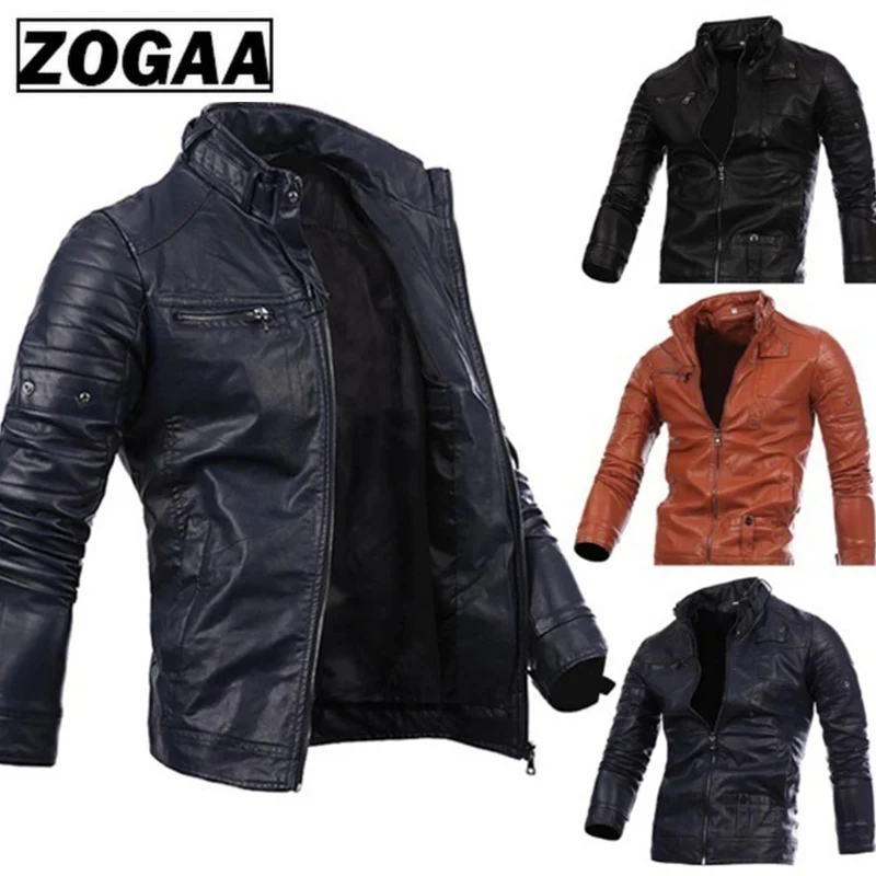 Мужская куртка с длинным рукавом ZOGAA хлопковая однотонная мотоциклетная на