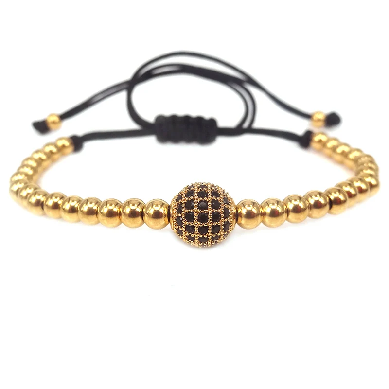 Мужские браслеты серебряного цвета 8 мм микро-закрепка черные бусины из фианита и