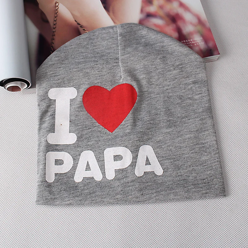 Милые детские теплые весенне осенние вязаные шапки с принтом I Love PAPA MAMA вязаная