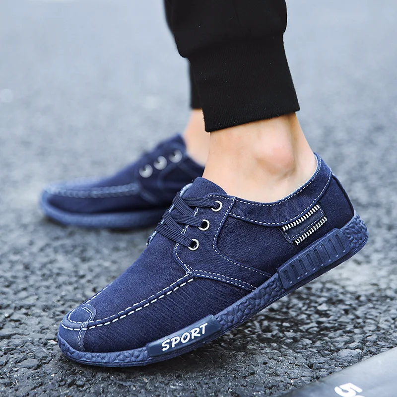 Парусиновая Мужская обувь джинсовая мужская повседневная на шнуровке Новинка 2017