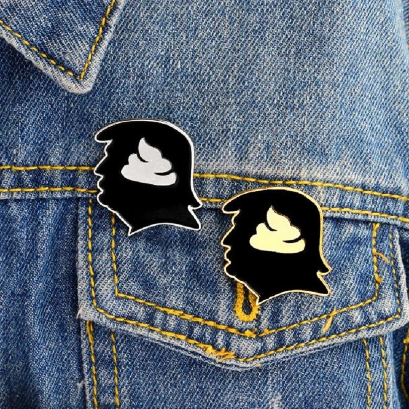 Брошь в виде головы Трампа с золотой эмалью булавка на пуговицах джинсовая сумка