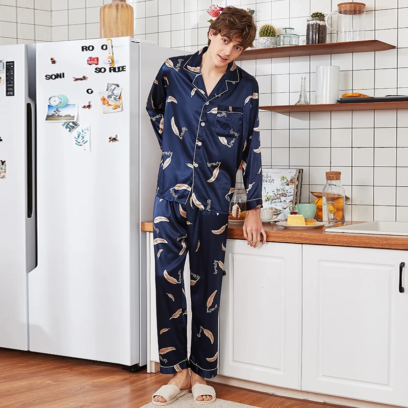 2019 New Summer Faux Silk Pajama Sets Men Satin Short Sleeve pajamas Man Night Sleepwear Set Loose Paisley Pyjamas For Male | Мужская