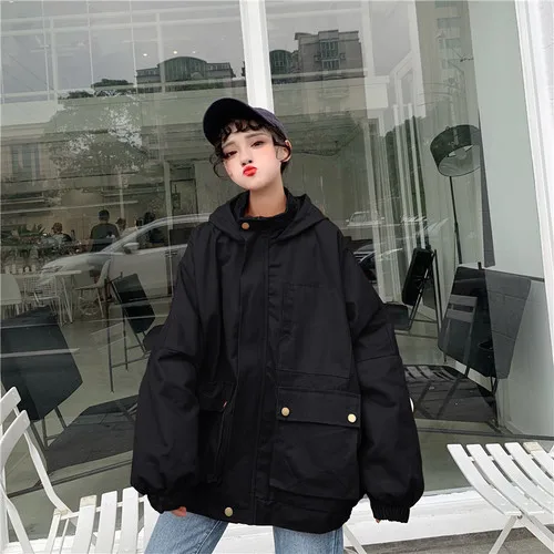 black coat Neploe Весенняя Свободная Женская ветровка большого размера, Куртка Harajuku с капюшоном, Студенческая куртка BF, куртка более размера, базовое пальто 38975 - Цвет: black coat