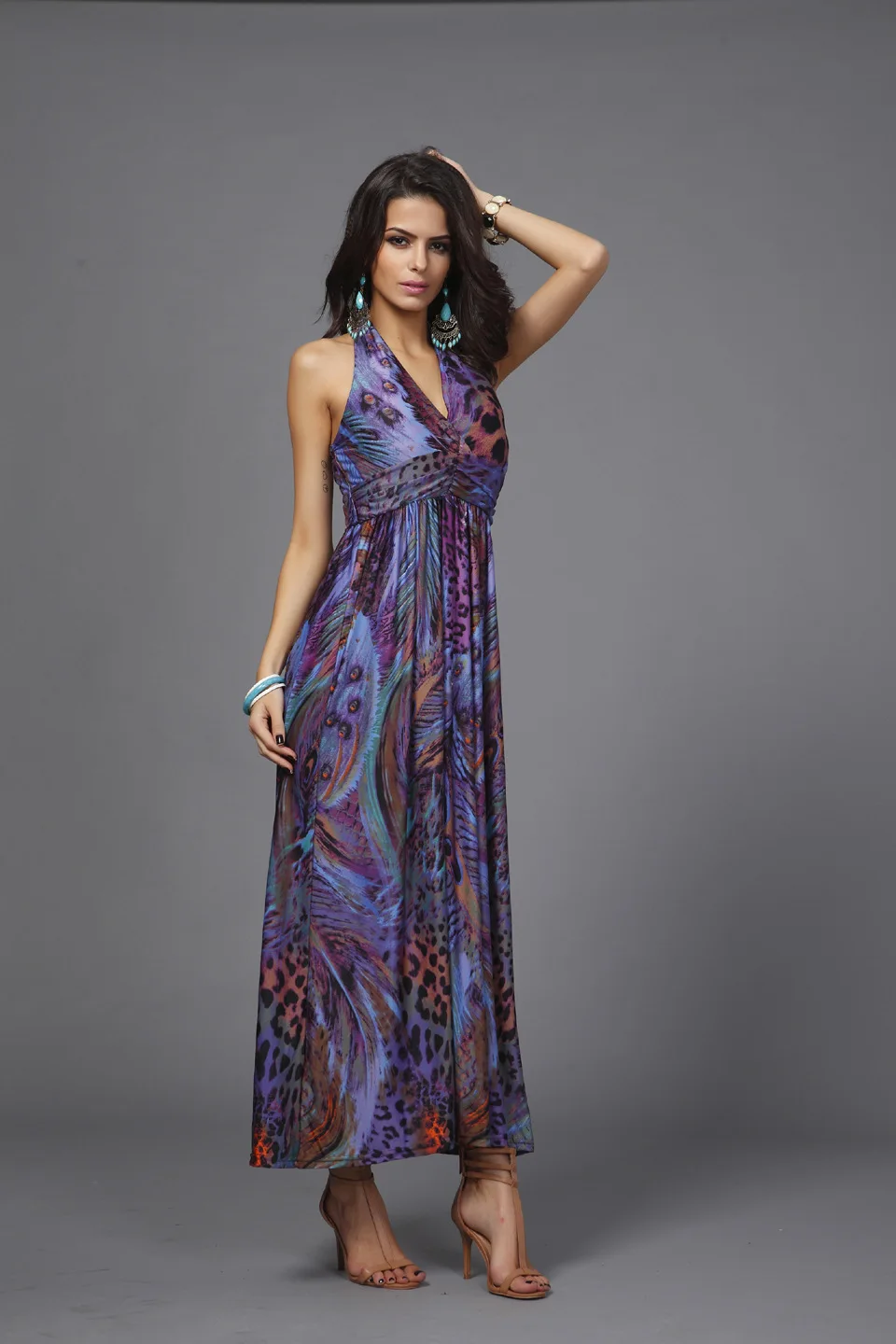 Женское богемное пляжное платье на бретелях спагетти Привлекательное с открытой