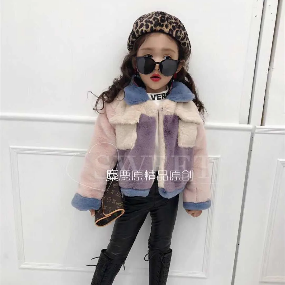 Girls wool sweater short versatile jacket autumn and winter 2018 new fashion children's foreign gas plus velvet color coat | Детская