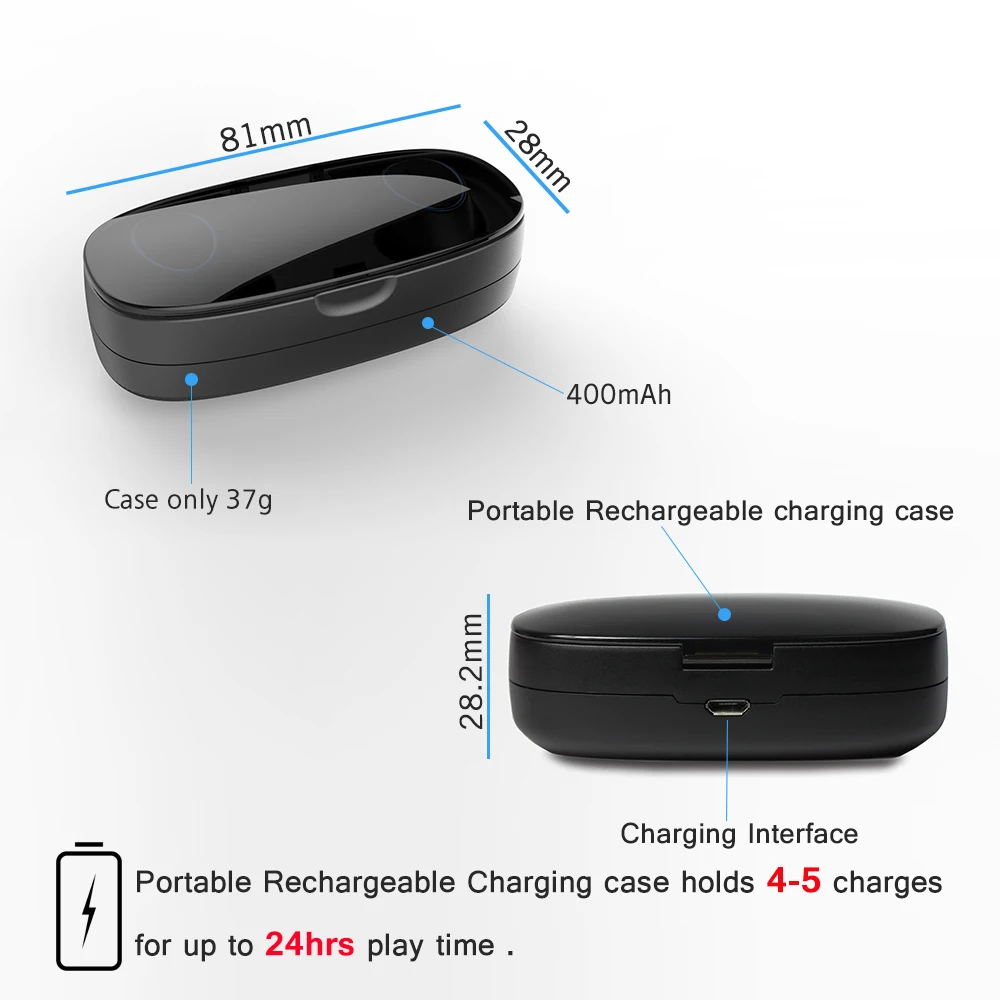 TWS Mini Wireless Earphones Bluetooth 5.0 Earbuds True 3D Stereo Handsfree Sports Headsets with Charger Box for Android iPhone