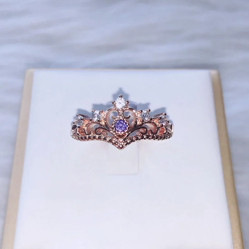 Princess Crown Style Rings For Women Luxury Hollow Out Rose &amp White Gold Color Fashion Jewelry Gift Girls | Украшения и