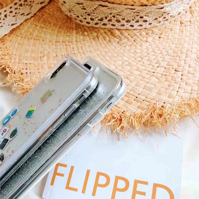 Quicksand Capinha для iPhone 7 Plus 8 6 6s динамический жидкий Жесткий Чехол ПК чехол X Xs Max Xr Capa ipone