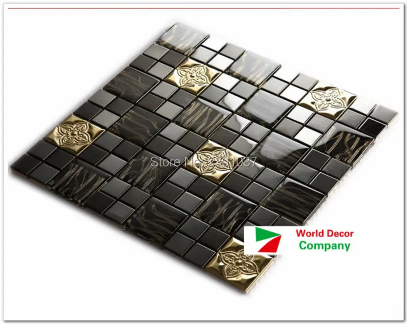 

High Quality New 1BOX(11sheets) Black Metal Crystal Glass 3D Mosaic Tile Wall tile kitchen backsplash ceiling tile Free shipping