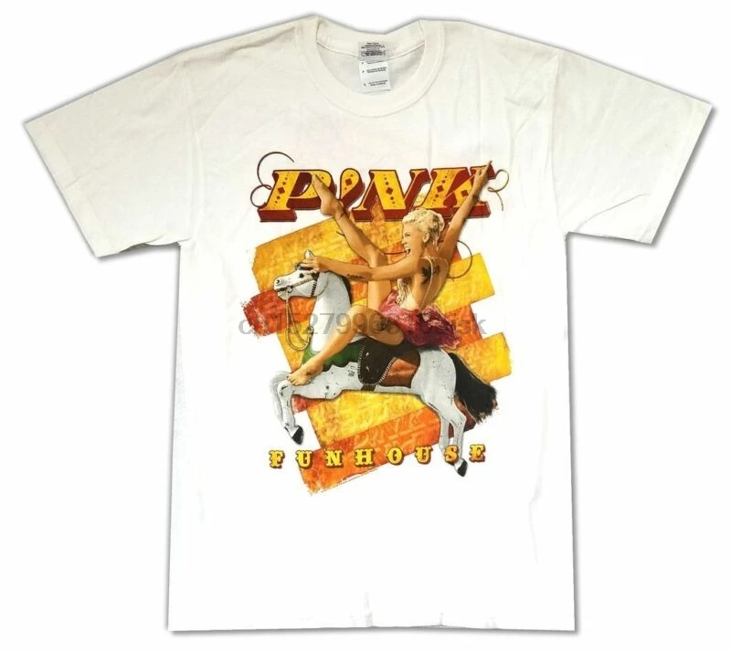 Пинк розовый билеты логотип Funhouse 2009 Тур белая футболка новый Мерч|Мужские