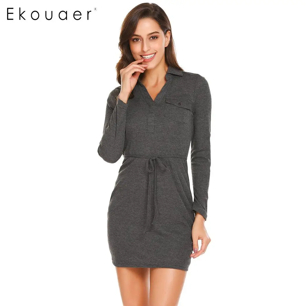Ekouaer короткая ночная рубашка Летняя одежда для сна женское однотонное открытое с коротким рукавом с v-образным вырезом мягкое базовое домашнее платье ночное белье