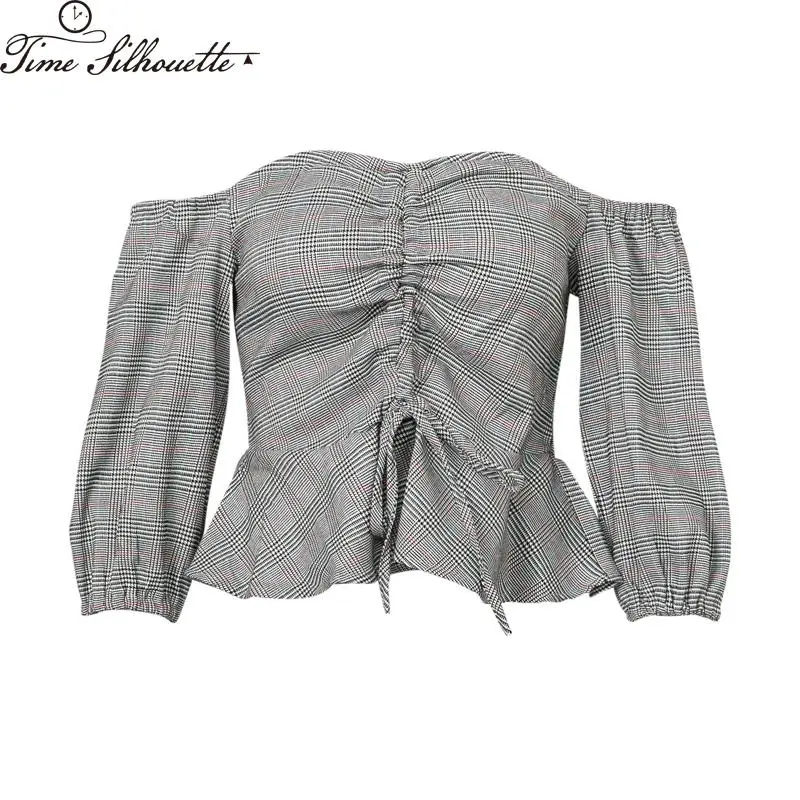 Пикантные Slash шеи с плеча осень шифоновый топ Для женщин блузки 2018 Половина