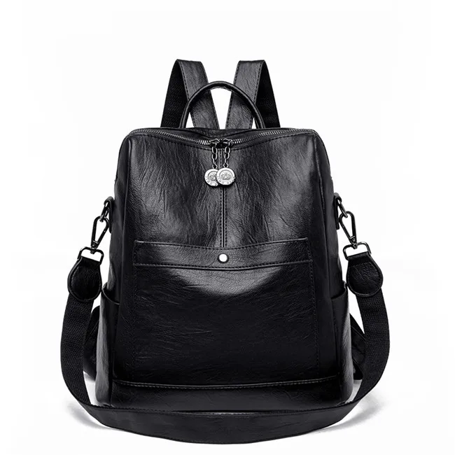 Black Женские рюкзаки высокого качества из мягкой кожи для женщин Sac A Dos Женская Повседневная Дорожная сумка на плечо женские рюкзаки школьный рюкзачок - Цвет: Black